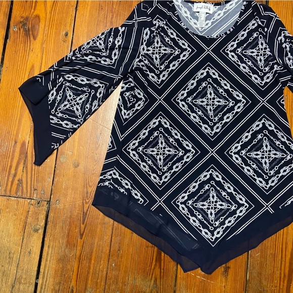 Joseph Ribkoff Bandeau Tunic Asymmetrical Top Size 14 Navy White Nautical Flowy - Picture 10 of 11